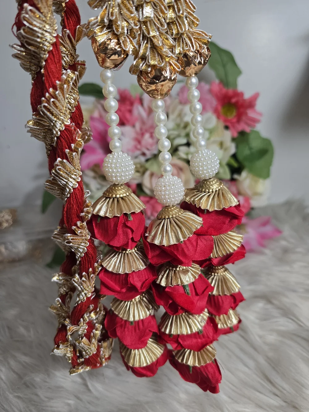 Red Floral Tassel Punjabi Paranda - Women Accessories